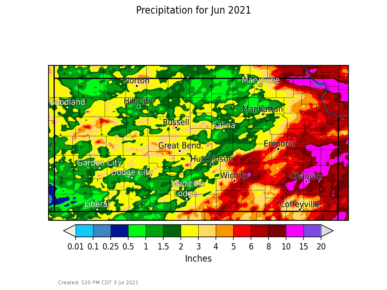 June 2021 precipitation map from the National Weather Service