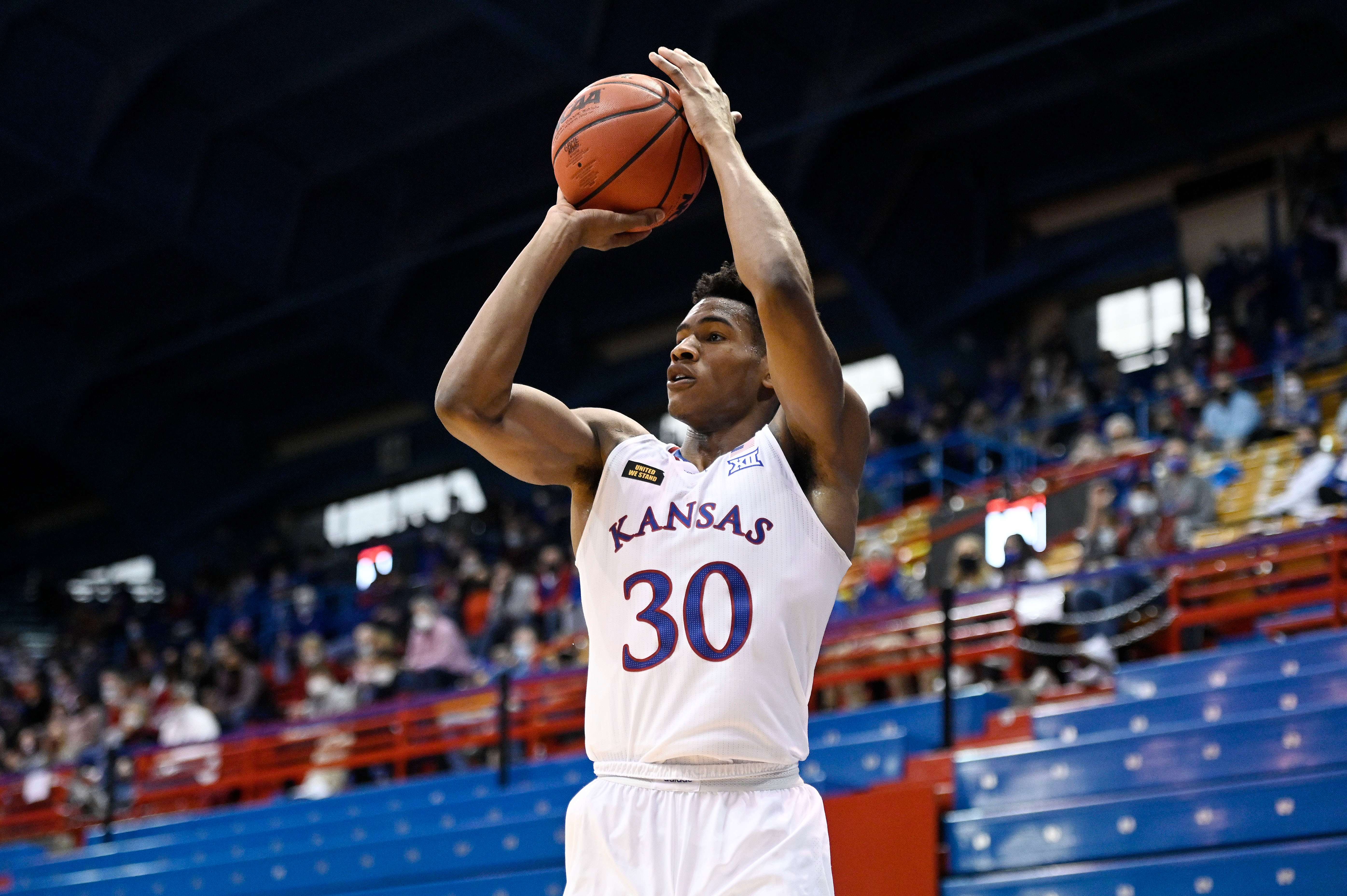 <b>Ochai Agbaji.</b> Photo courtesy&nbsp;<a href="http://kuathletics.com">kuathletics.com</a>