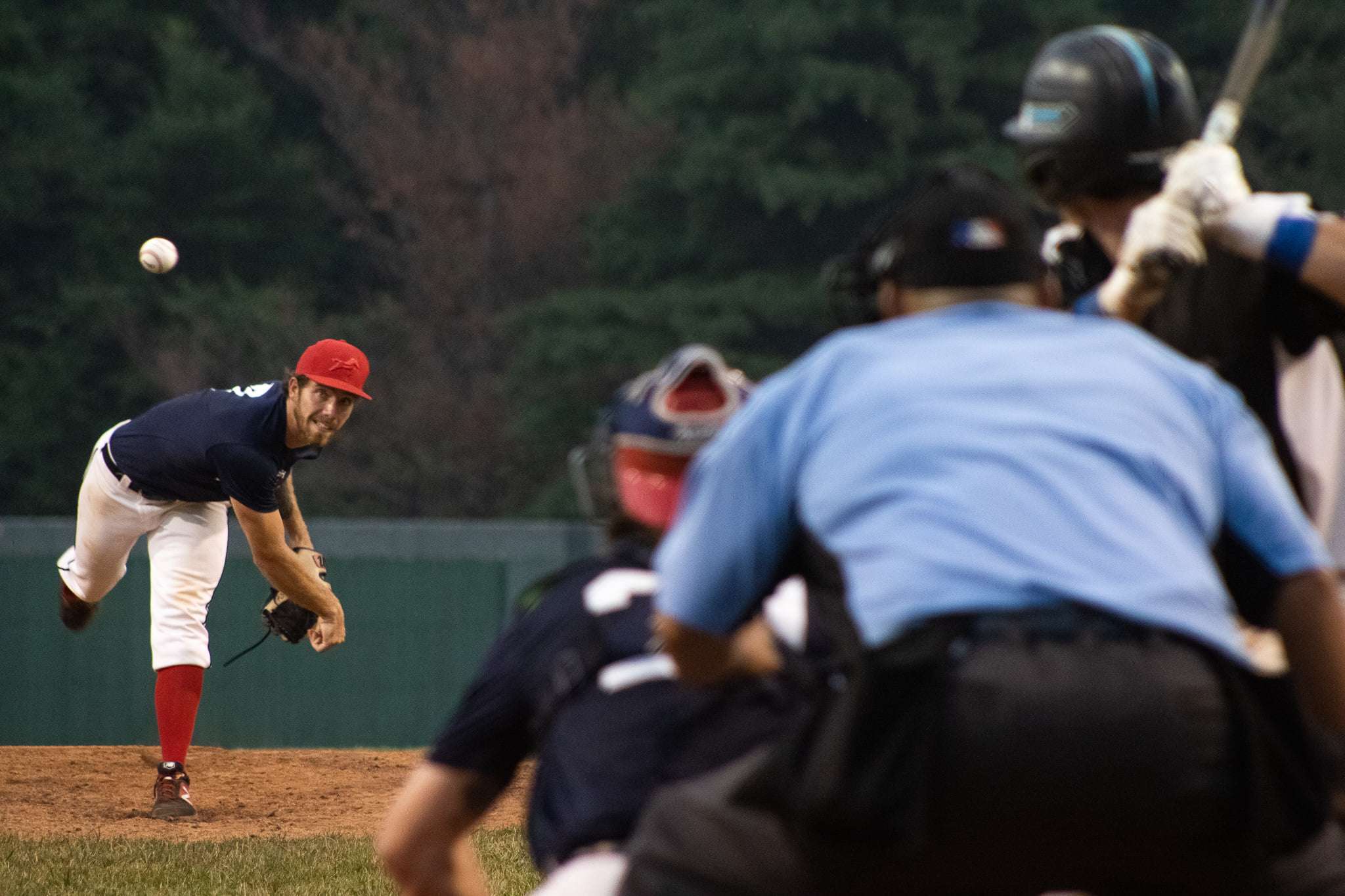 Mack Stephenson (left) pitches against Sedalia on July 4 at Phil Welch Stadium. Courtesy photo by Maddi Gerhardt.