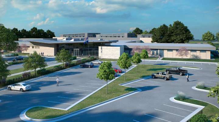 <b>A rendering of the front of the new Saline County Jail and Sheriff's Office.</b> Image courtesy Saline County