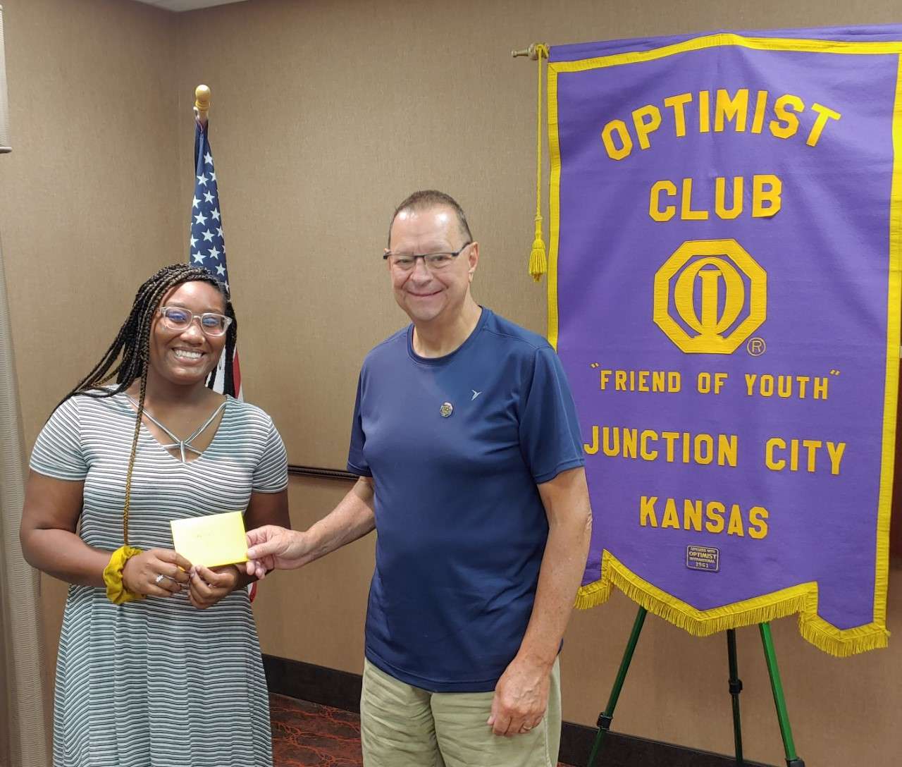 ( L-R ) Makayla Powell, Optimist Club President Don Manley