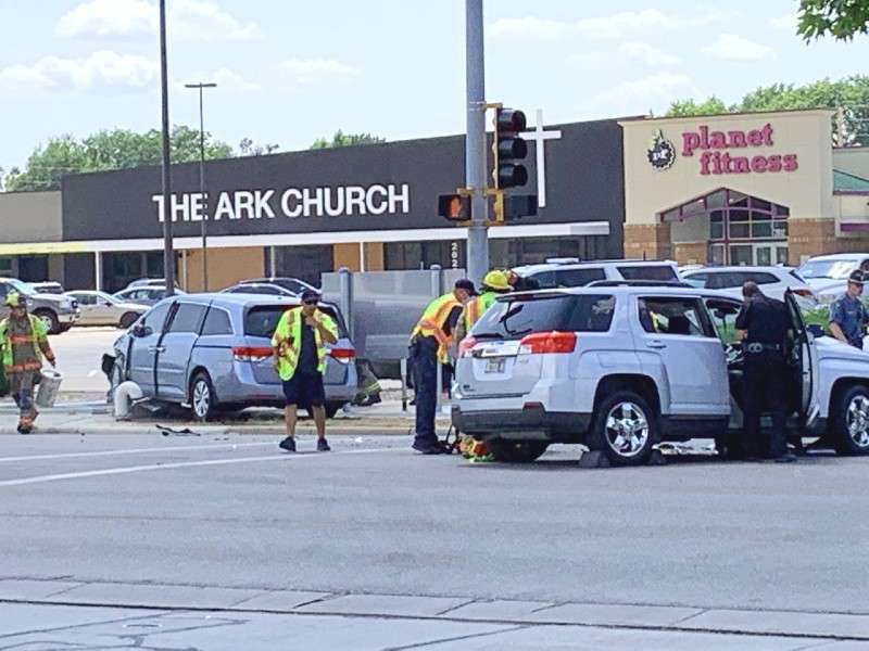 <b>First responders work the accident at S. Ohio Street and Albert Avenue Tuesday afternoon.</b> Salina Post photo