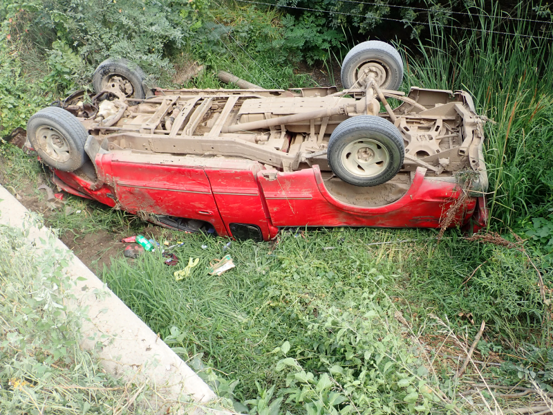 <b>The pickup came to rest on its top in the dry creek bed.</b> Photo courtesy Saline County Sheriff's Office