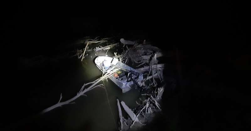 The boat caught in a log jam on Saline River.Photo Saline County Sheriff's Office