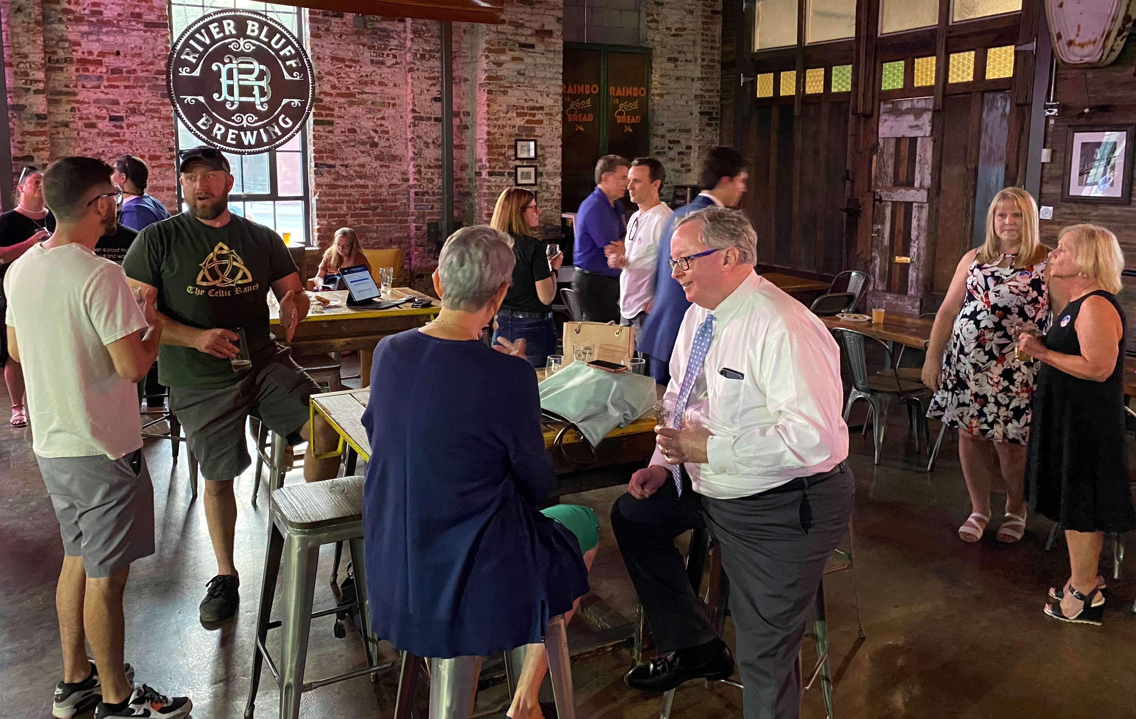 St. Joseph Mayor Bill McMurray and others gather to watch election returns during the special August election/Submitted photo