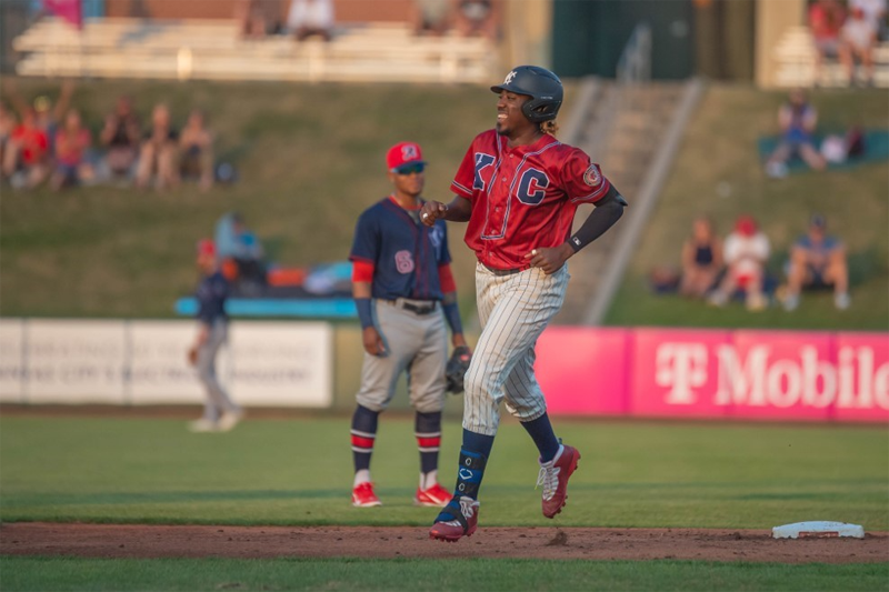 <b>Gabby Guerrero started off the Monarchs' second inning barrage with a homer.</b> Photo by John Ellis courtesy Kansas City Monarchs