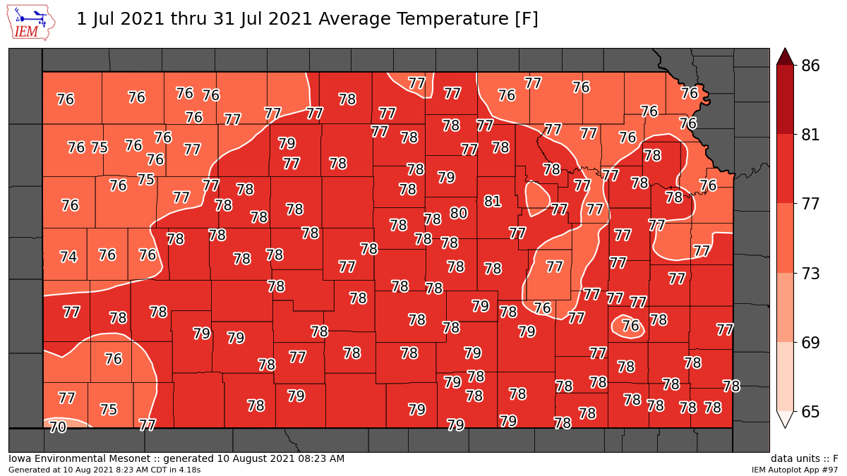 <b>Kansas July 2021 average temperatures.</b>