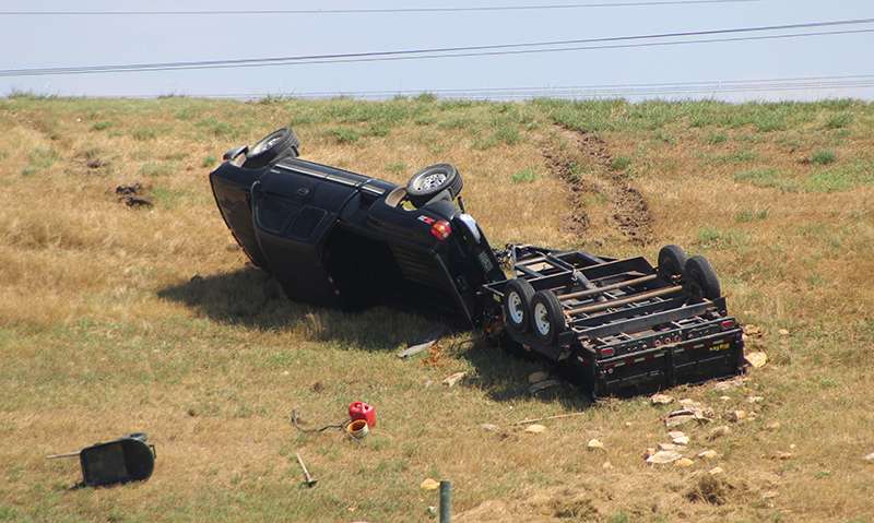 A truck rolled off the 183 bypass at Bickle-Schmidt Sports Complex Friday afternoon.