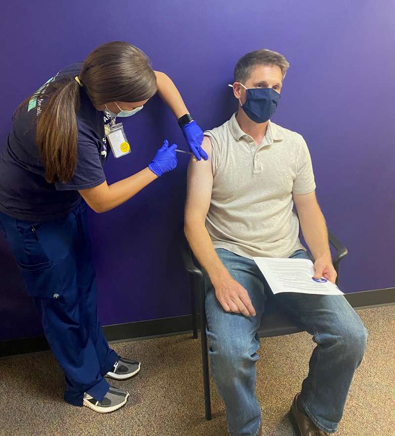 <b>Kansas Rep. Steven Howe gets his second COVID-19 vaccination.</b> Photo courtesy the Salina Family Healthcare Center