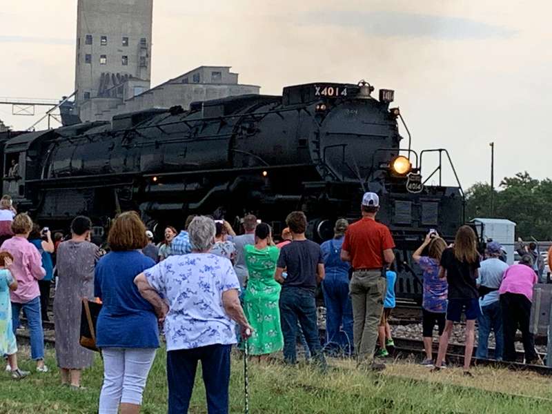 <b>Union Pacific's Big Boy thundered into Salina from the east this evening to the accompaniment of thundering storm clouds rolling in from the west.</b> Salina Post photo
