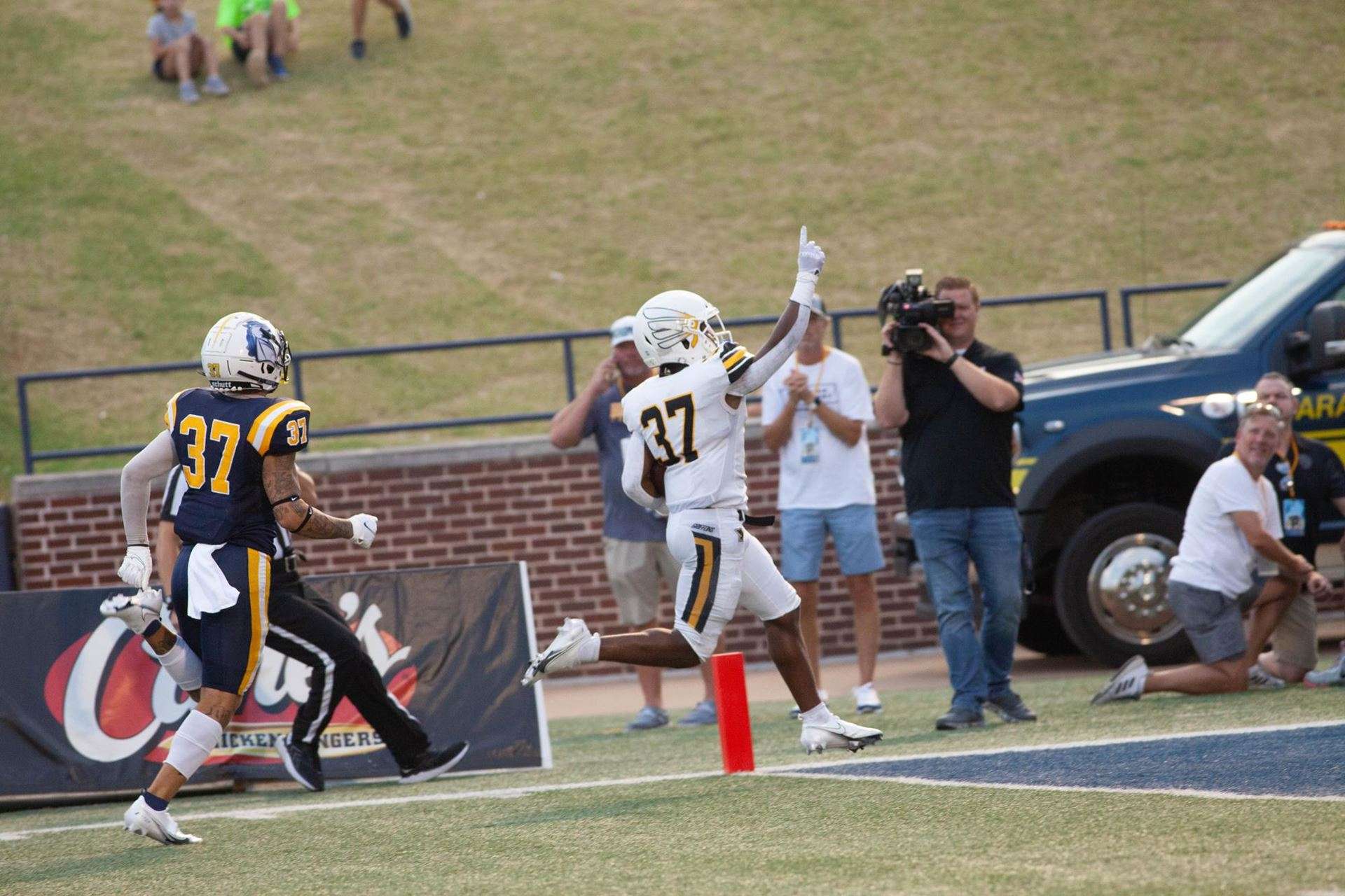 Brandon Hall (right) had nearly 200 all-purpose yards and two all-purpose touchdowns in Missouri Western's 38-37 win over Emporia State on Saturday night. Courtesy photo.