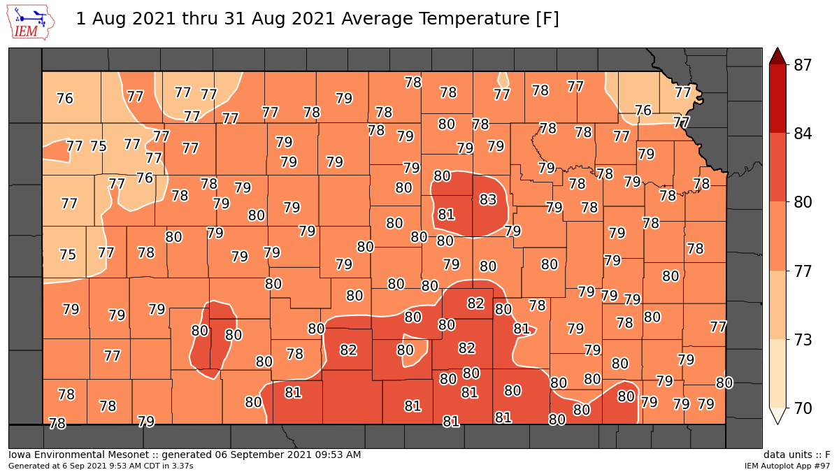 Maps included with National Weather Service's August Climate Summary