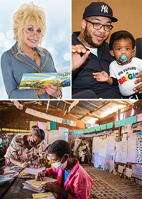 <b>Top prizes of the 2021 Literacy Awards are being awarded to Dolly Parton's Imagination Library, the Parents as Teachers National Center, and the Luminos Fund.</b> Photos courtesy Library of Congress