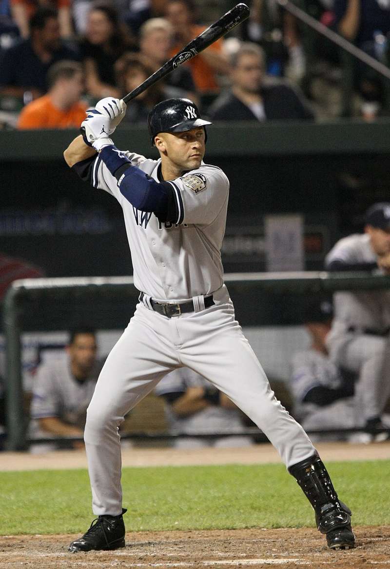 <b>Derek Jeter at bat for the New York Yankees during a game against the Boston Red Sox at Fenway Park in 2009.</b>&nbsp; Photo by&nbsp;Keith Allison, <a href="https://creativecommons.org/licenses/by-sa/2.0">CC BY-SA 2.0</a>,&nbsp;via Wikimedia Commons