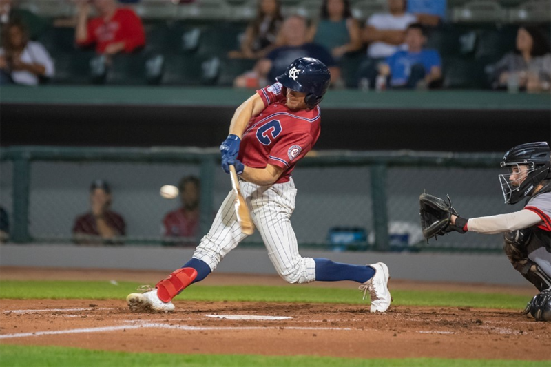 <b>Colin Willis hits a grand slam vs. Sioux City Saturday night. </b>Photo by John Ellis courtesy Kansas City Monarchs