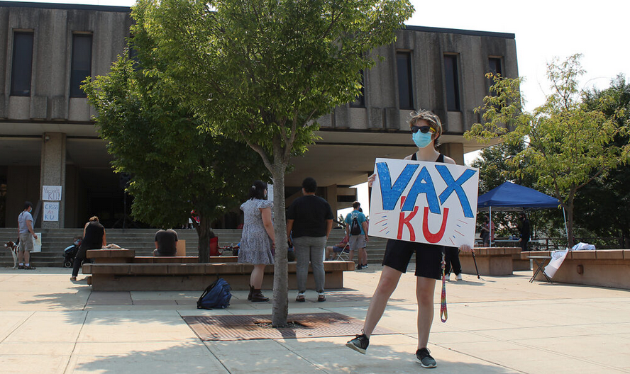 A dozen people tested positive for COVID-19 last week on the University of Kansas campus. (Lucy Peterson for Kansas Reflector)
