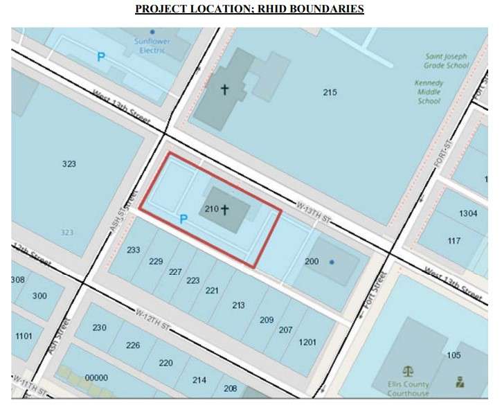 The proposed RHID boundaries for the former St. Joseph Catholic School in Hays. (Courtesy city of Hays)