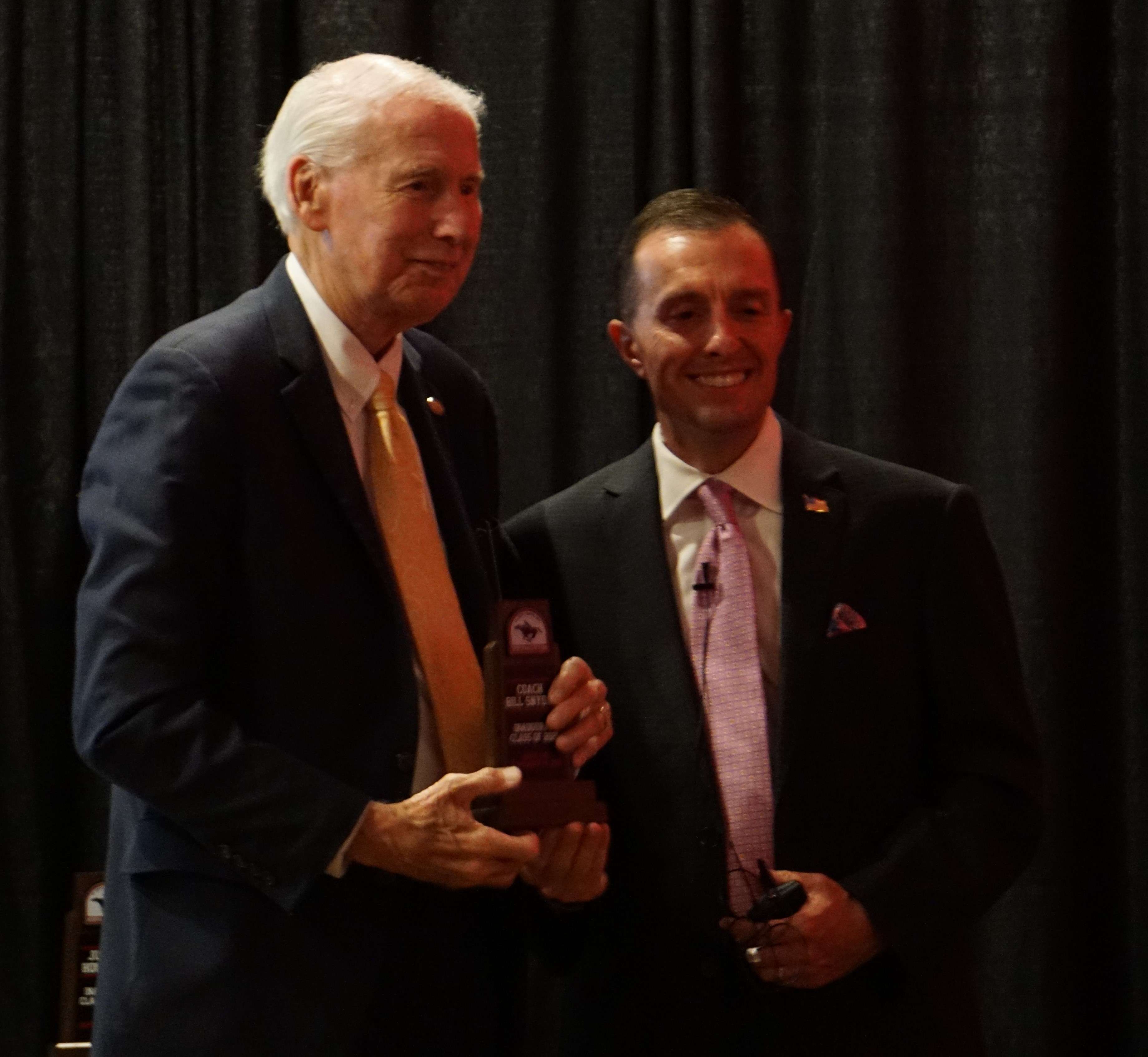 Bill Snyder with St. Joseph Sports Commission chairman Brett Esely.