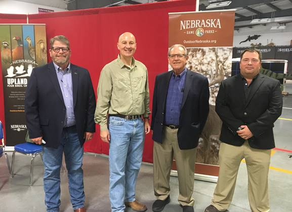 From Left to Right: Scott Smathers, Executive Director of the Nebraska Sportsmen’s Foundation; Gov. Ricketts;  Nebraska Game and Parks Commission Director Jim Douglas; and Nebraska Game and Parks Commission Education Manager Jeff Rawlinson