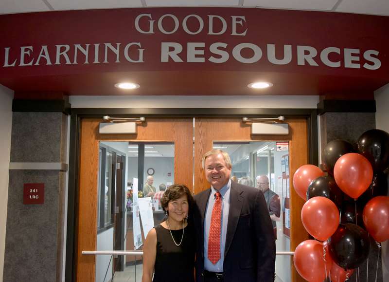 <b>Barb and Greg Goode stand outside the Goode Learning Resources Center Monday.</b> Photo courtesy Salina Tech