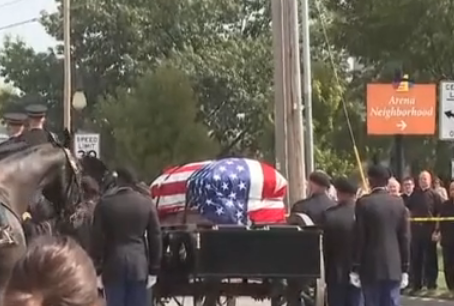 Father Kapaun's remains were carried from Veterans Memorial Park, 339 Veterans Memorial Parkway, by way of horse-drawn caisson from to the Cathedral of the Immaculate Conception photo courtesy KWCH