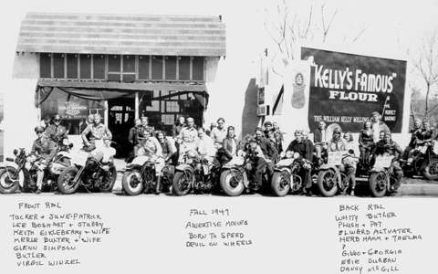 40's Prairie Pups Motorcycle Club - 1947 - Hutch - 1000 S. Main with Names. Photo courtesy of Steve Harmon.