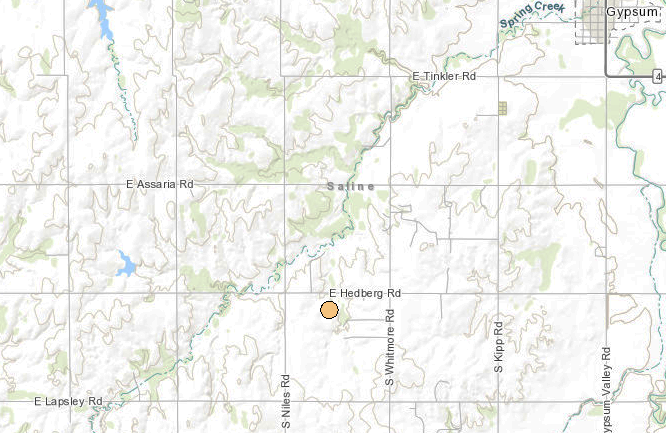 <b>The 12:08 a.m. Monday, 2.7 magnitude quake.</b> Map courtesy Kansas Geological Survey