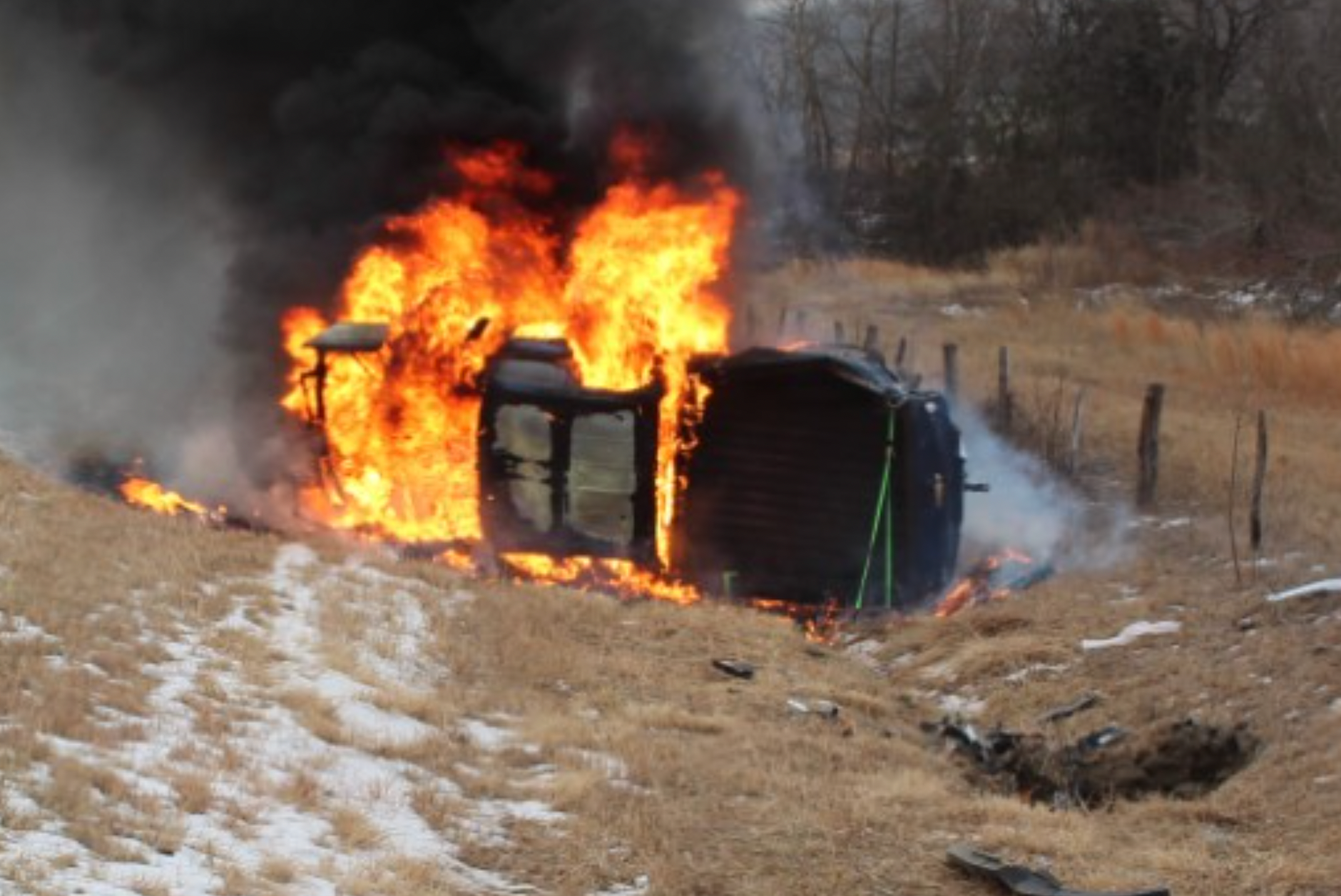 Both men had been trapped in the vehicle when a passerby stopped and helped remove the windshield, rescuing both men-photo Jackson Co. Sheriff