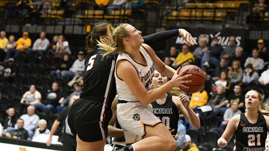FHSU's Katie Wagner goes in for a layup Thursday vs. Central Missouri at Gross Memorial Coliseum (Courtesy FHSU Athletics, Nicole Heitmann)
