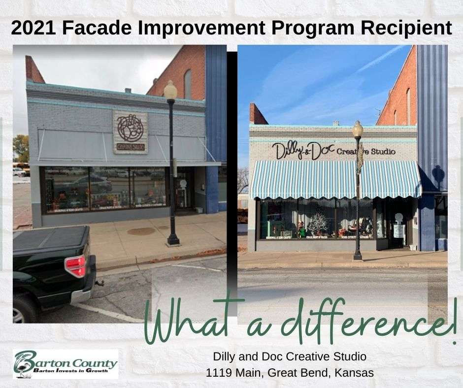 Dilly &amp; Doc Creative Studio, 1119 Main Street, received improvements to its exterior with help from the facade improvement grant program through Barton County.