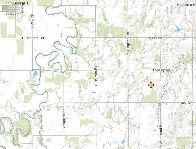 <b>The 2:26 p.m. Sunday, 2.7 magnitude quake. </b>Map courtesy Kansas Geological Survey