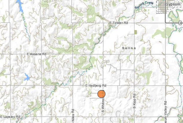 <b>The 8:35 a.m. Monday, 3.6 magnitude quake. </b>Map courtesy Kansas Geological Survey