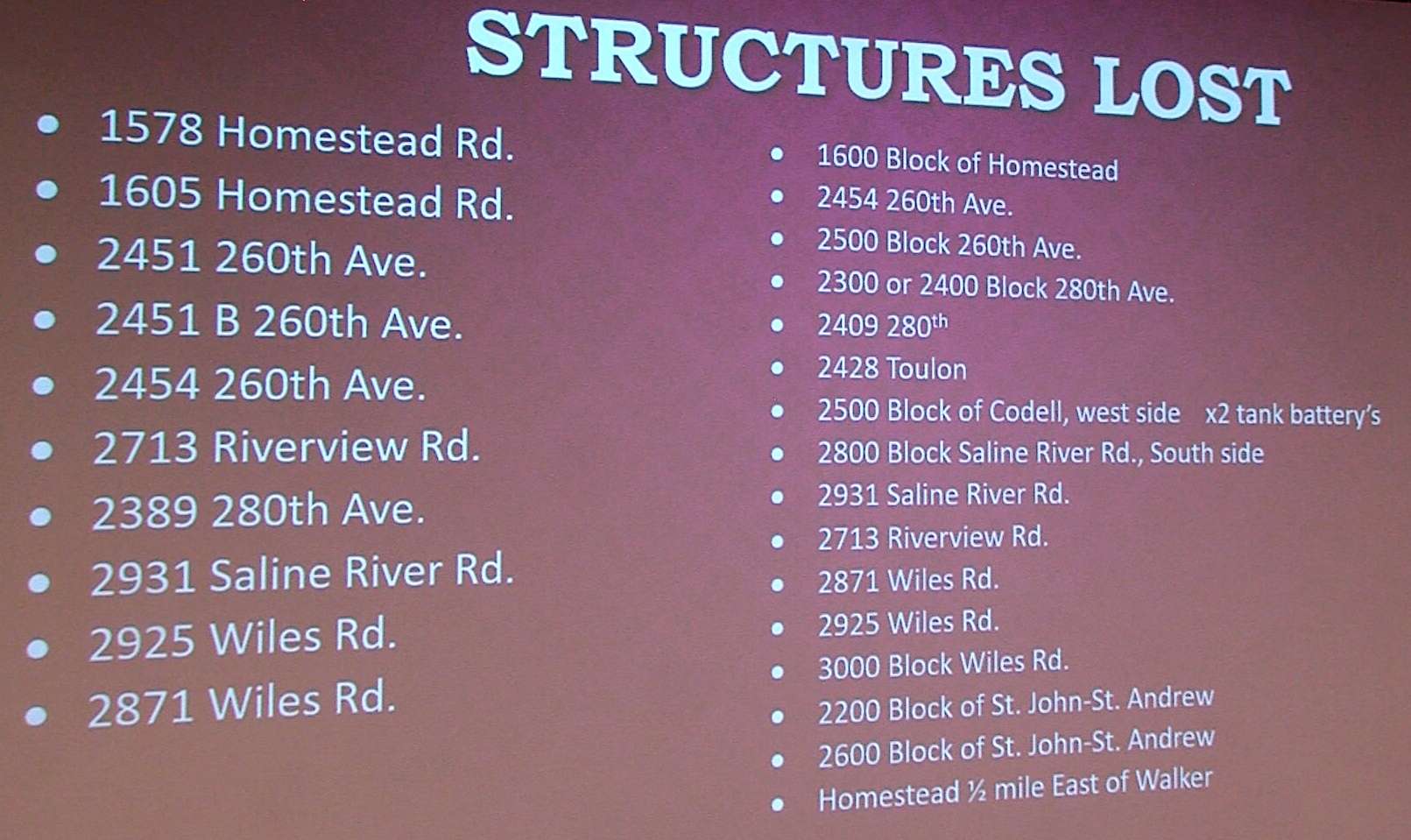 Ten homes and 16 other structures were destroyed the fires. (Courtesy Ellis County)