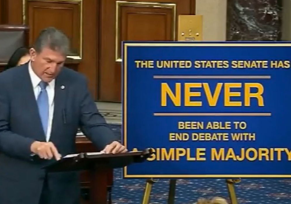 Senator Joe Manchin drew a roomful of senators for his own speech, upstaging the president’s news conference and defending the filibuster-photo courtesy CSPAN