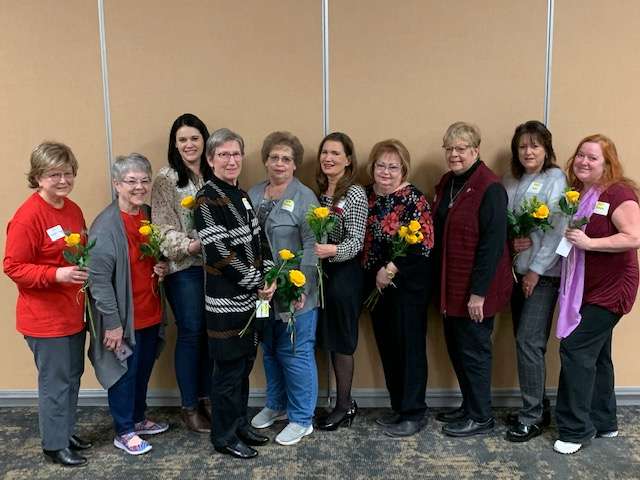 New members and club sponsors from left to right: Joyce Beadles-Fry, Betty Schneider, Amanda Staab, Mary Ann June, Myrna Schrepel, Barbara Watson, Dianne Willesden, Judy Fox, Cristy Suchy, Sherri Williams&nbsp;
