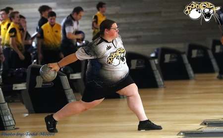 Barton's Courtney Kitchen approaching the lanes for a shot attempt