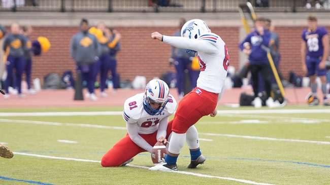 Freshman kicker Cole Segraves is this week's Jayhawk Conference Special Teams Player of the Week. (A.J. Gooch/Blue Dragon Sports Information)<br>