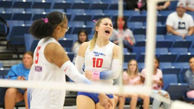Morgan Harvey and the No. 19 Blue Dragon Volleyball team meets the Butler Grizzlies at 6 p.m. on Wednesday at the Sports Arena. (Billy Watson/Blue Dragon Sports Information)<br>