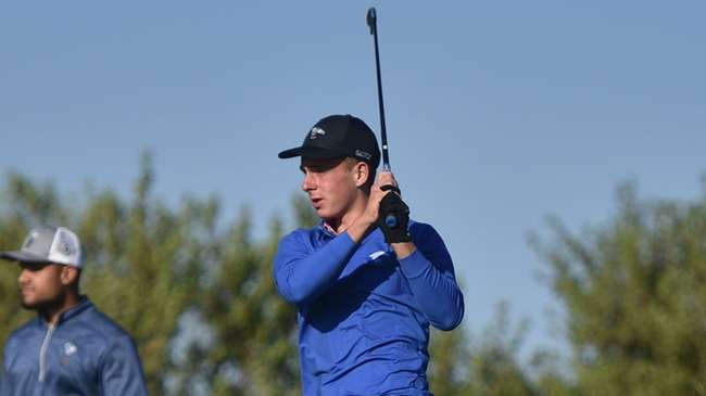 Louis Galvin tied for 10th to lead the Blue Dragon men's golf team to a fourth-place finish at the Grier Jones Shocker Classic on Tuesday in Wichita. (Steve Carpenter/Blue Dragon Sports Information)<br>
