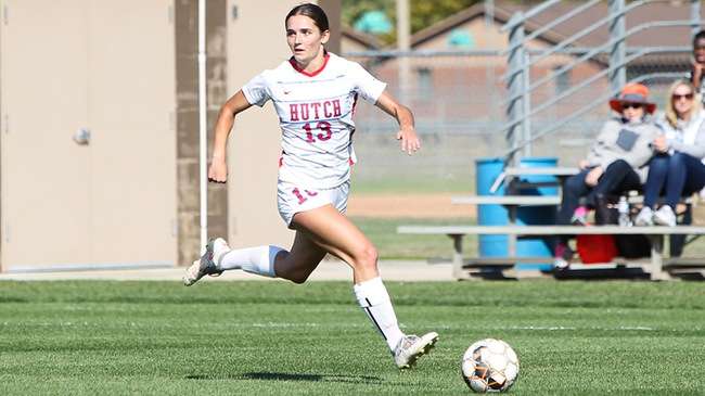 Hadlie Lowe scores a career-high four goals to lead the No. 15-ranked Blue Dragon Women's Soccer team to a 6-0 Jayhawk West victory over Dodge City on Wednesday. (Billy Watson/Blue Dragon Sports Information)<br>