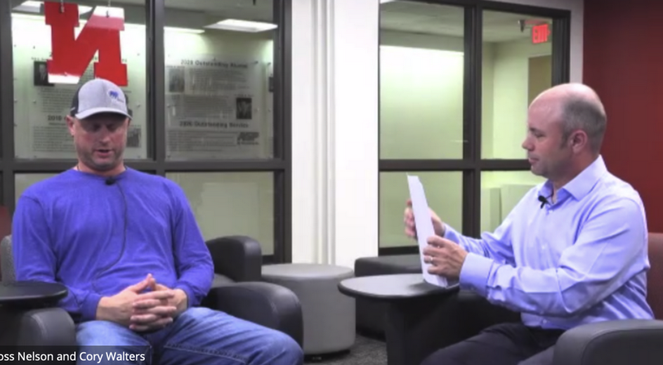 Nebraska farmer Ross Nelson, left, was interviewed Thursday by Ryan Evans of the Department of Agricultural Economics at the University of Nebraska–Lincoln. (Courtesy of the UNL Institute of Agriculture and Natural Resources)