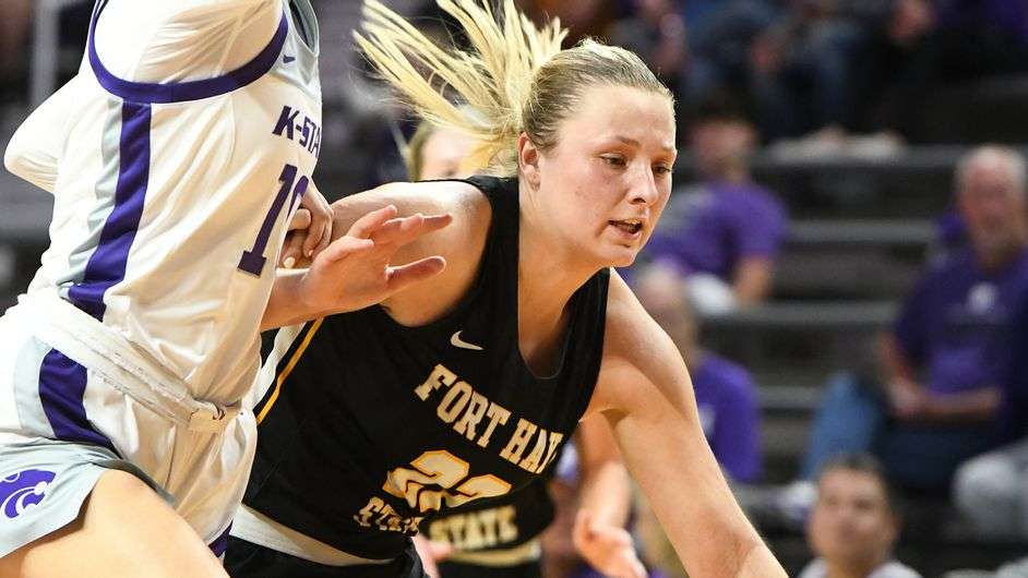 FHSU's Katie Wagner drives to the basketball in the Tigers exhibition game at Bramlage Coliseum Monday night. (FHSU Athletics photo/Ryan Prickett)