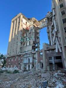 This is all that remains of a building in Zaporizhzhia, near the front lines in eastern Ukraine. (Courtesy of Tom Brewer)