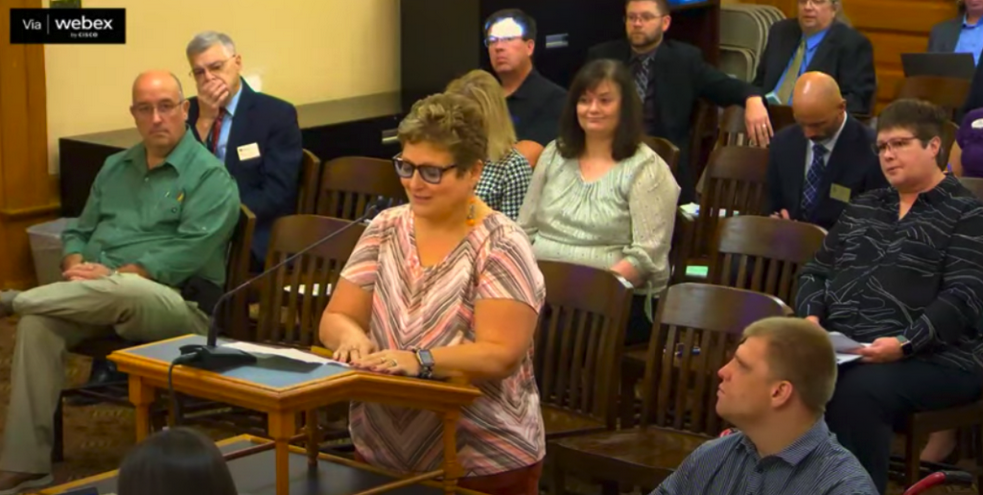 Kathy Keck urged lawmakers to improve disability resources at Tuesday’s meeting. Keck said her husband had to leave work to care for their children after she had a mastectomy. (Kansas Reflector screen capture from Kansas Legislature YouTube channel)