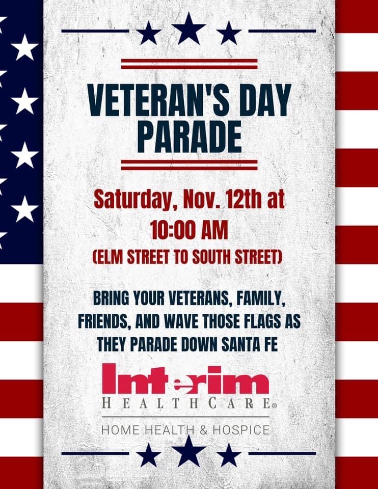 Flyer for the Veterans Day Parade sponsored by Interim Healthcare