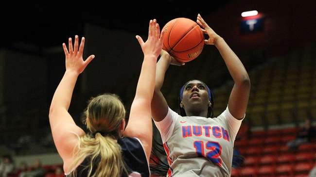 Blue Dragon sophomore Kali Howard shoots a jumpshot against Washburn JV Wednesday, Nov. 9, 2022 at the Hutchinson Sports Arena. (Billy Watson/Blue Dragon Sports Information)<br>