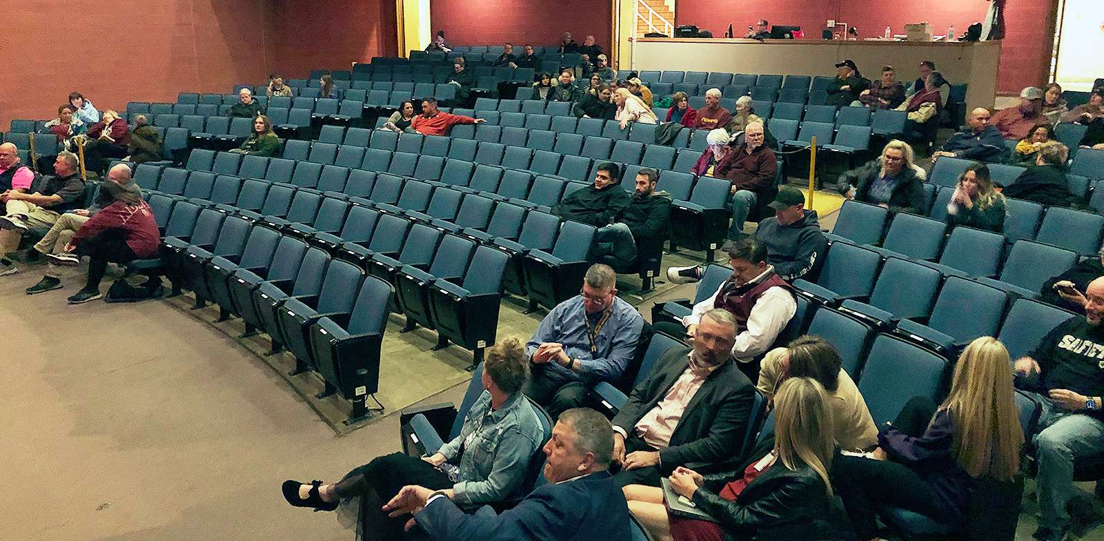 About 80 people attended a community meeting Tuesday night on rebranding of Hays High School. Photo by Cristina Janney/Hays Post<br>