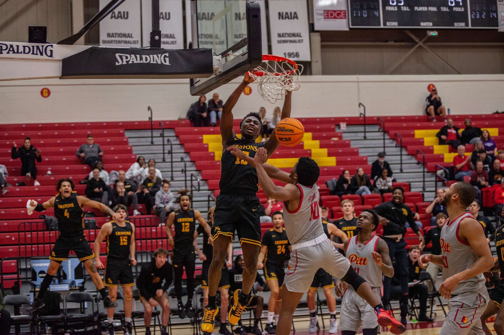 Missouri Western's Taye Fields had a go-ahead slam with three seconds left to lift the Griffons to a 66-65 win at Pittsburg State Thursday. Photo by Arianne Boma.