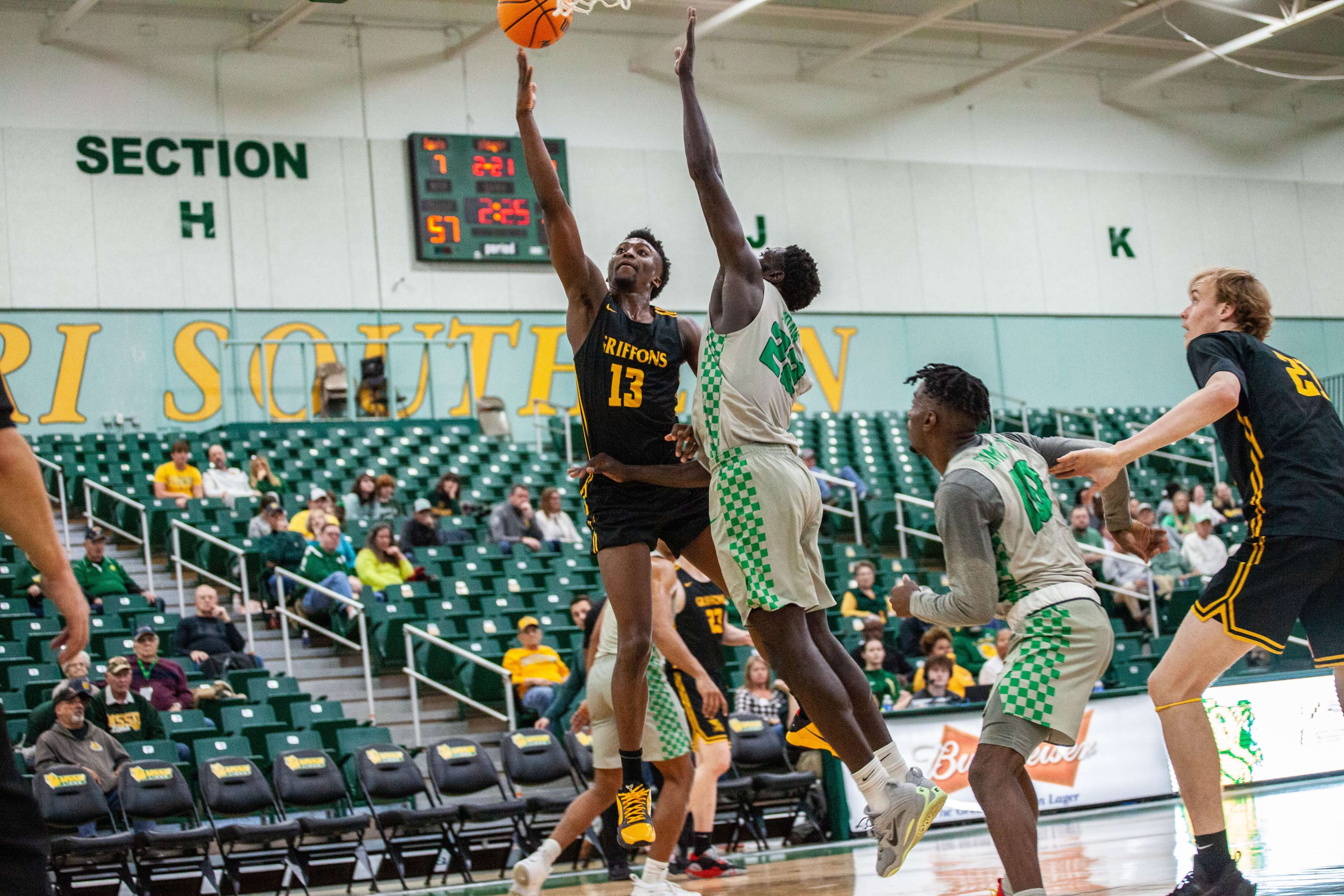 Taye Fields (13) has notched double-doubles in each of his last two outings for Missouri Western. Photo by Arianne Boma.