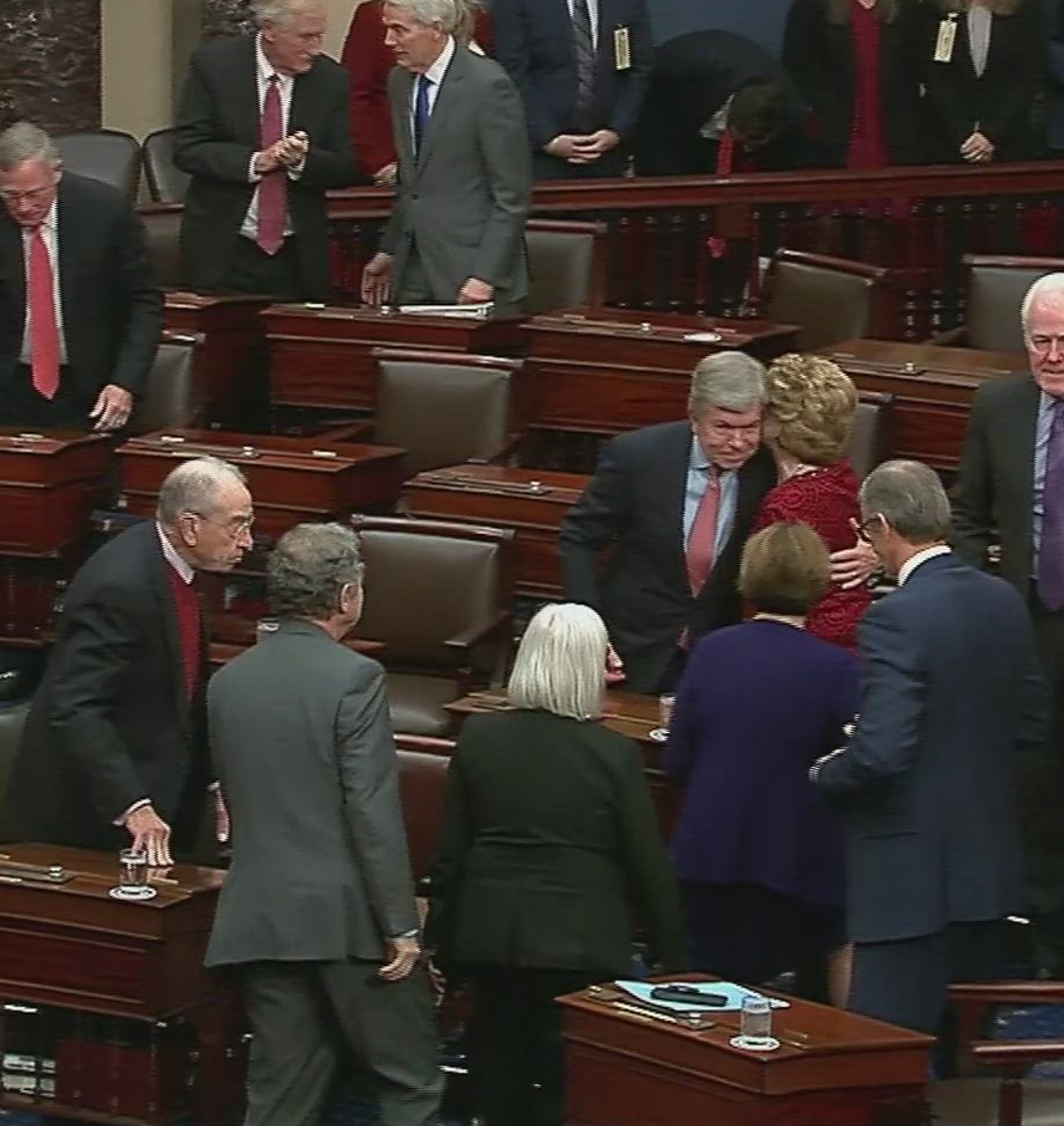 Senator Blunt greeting by colleagues following his address- Photo courtesy CSPAN